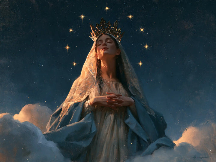 Mary, Queen of Heaven — Closed Eyes Beneath the Nocturnal Crown