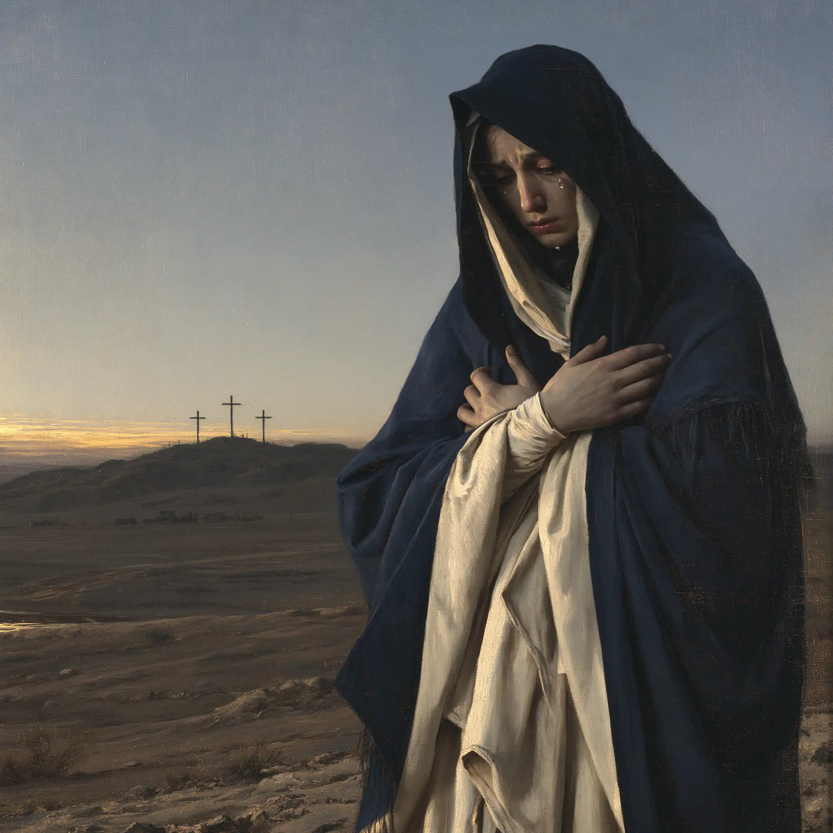 Mary before the deserted Golgotha in Mary before the Deserted Golgotha style, square Christian artwork no. 8