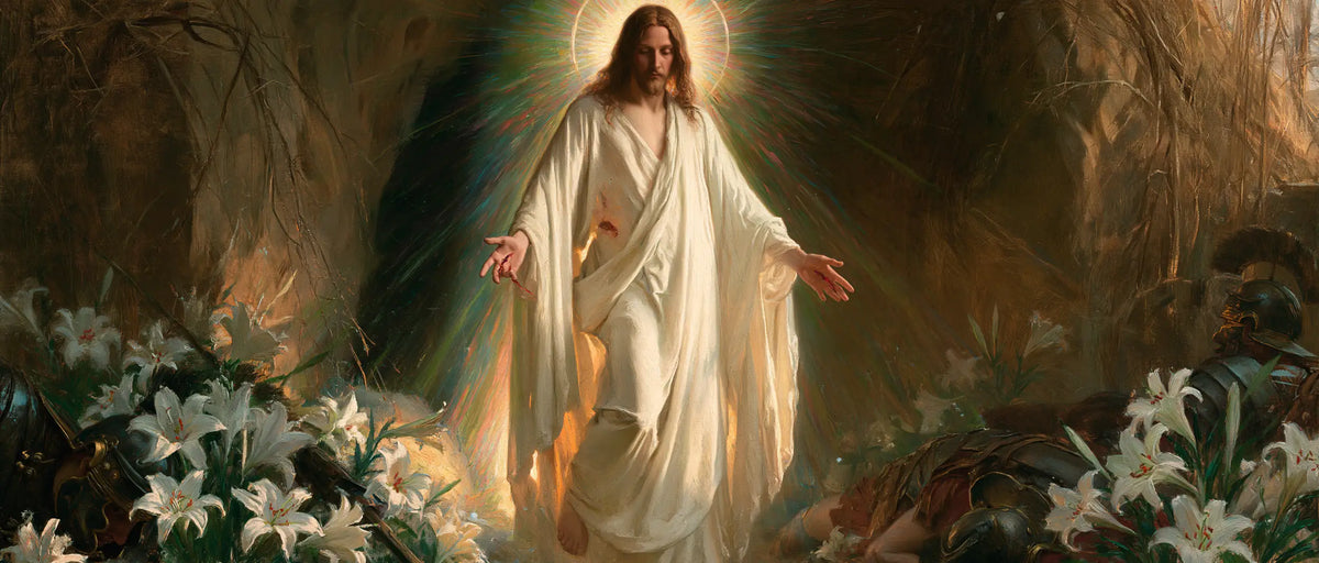 Resurrection of Jesus Christ in Expressionist style, landscape Christian artwork no. 23