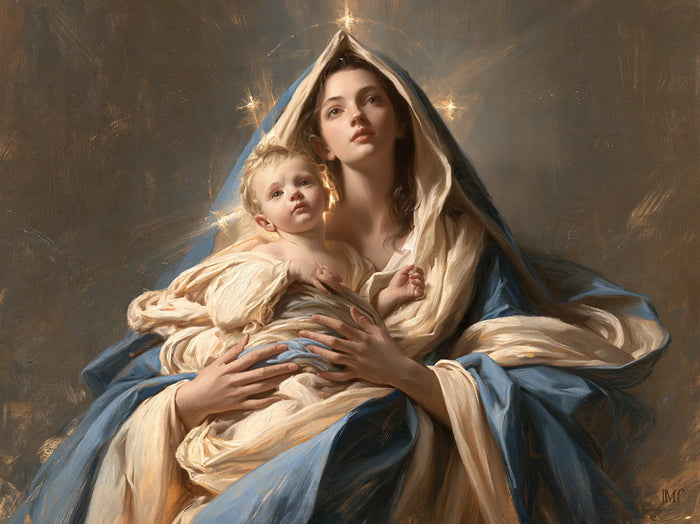 The Virgin and Child — The Upturned Gaze Beneath Three Lights