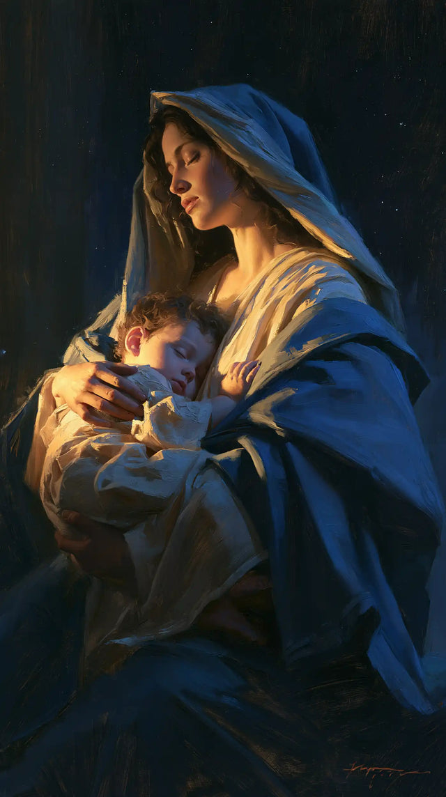 Virgin Mary and Child Jesus - Midnight Blue Chiaroscuro · Portrait n° 2